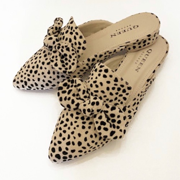 Shoes - Leopard mule flats with bow accent